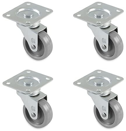 Amig - Pack de 4 Ruedas para Muebles - Con Pletina y Rodamientos - Ø 50 mm - Carga máxima de Rueda: 22 kg - Fabricadas con Goma - Color Gris - Sin Freno