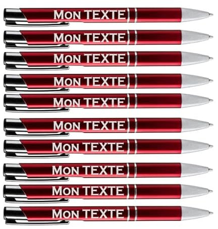 BALOTTI Lot de 10 Stylos personnalisables avec Nom Gravé, Stylo personnalisé mariage entreprise société métal (Rouge)
