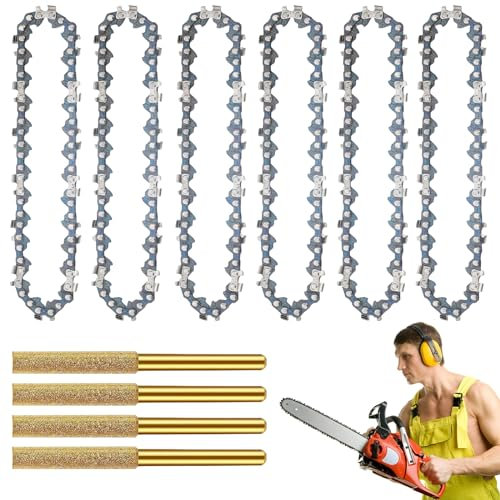 Cadena De Sierra,6 Piezas Cadena de Motosierra,Cadenas De Motosierra Con Motosierra Amoladora De Cadena,Cadena Motosierra,Motosierra Hoja de Cadena Para Todas las Barras Motosierra(6 Pulgadas)