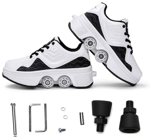 Chaussures à roulettes télescopiques Patins à roulettes pour Adultes et Enfants Chaussures de Marche avec Roues pour Hommes et Femmes intérieur et extérieur,Bianco-43
