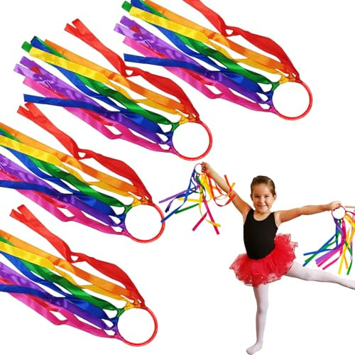 4 Stück Regenbogen Band Seidenbänder Bunt Tanzband Tanzbänder Rhythmische Sportgymnastik Band Rhythmische Sportgymnastik Turnen Kinder Ringgriff für Kinderspielzeug Requisiten Dekoration