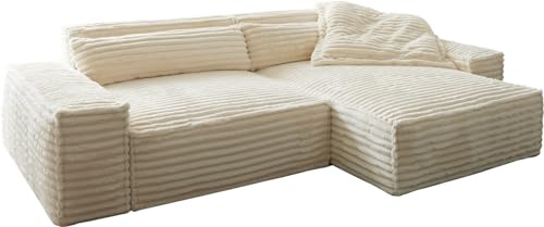 DeLife Canapé d'angle Sirpio XL 270x170 cm Velours côtelé Beige Recamière Variable