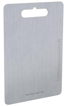 Tabla de cortar de acero inoxidable 304, tabla de cortar para camping con orificio de agarre, tabla de picar con escala, tabla de cocina antibacteriana, fácil de limpiar, para barbacoas