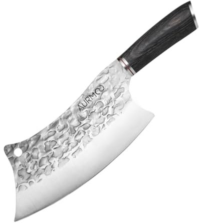 AURMOO 20cm Hackmesser, Scharfes Hackmesser Kochmesser Edelstahl Fleichmesser, Profi Hack Messer Fleischerbeil, Messer Metzgerbeil Hackbeil aus Edelstahl, Küchenmesser fur Küche.