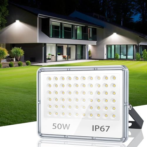 TASINUO Projecteur LED Extérieur 50W, Spot LED Extérieur IP67 Imperméable, 5000LM 6500K Blanc Froid Eclairage Exterieur pour Jardin Patio Garage Entrée