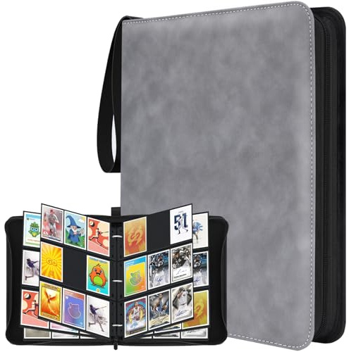 WISYOK Album di Carte da Collezione Grande, Pokemon, 900 Carte da 50 Pagine, In Pelle Scamosciata Impermeabile, Portatile, per Carte da Calcio, Photocard, MTG, TCG (Grigio)