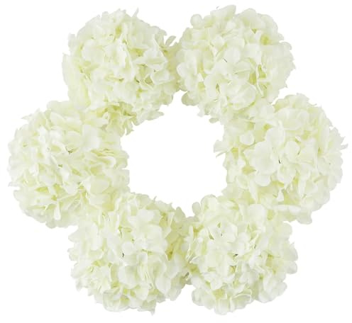 DuHouse Konstgjord större silke, hortensia, blomhuvuden med stam, äkta beröring, falsk hortensia, blombuketter för bröllop, hem, fest, trädgård, bordsuppsats, paket med 6 (krämfärgad)