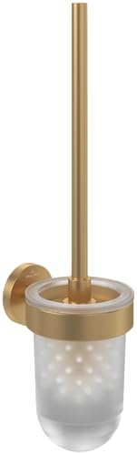 Villeroy & Boch Elements Tender Toilettenbürstengarnitur, Toilettenbürstenhalter für Wandmontage mit einem Behälter aus satiniertem Glas, rund – Gold, gebürstet