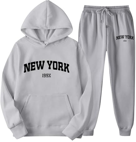 Pull moelleux - Pantalon de jogging avec imprimé lettres - Unisexe - Thème York - Vêtement de loisirs - Survêtement confortable et élégant avec veste d'été pour femme
