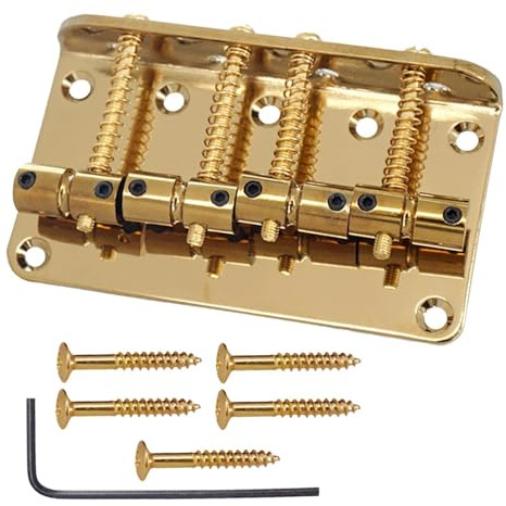 BEALIFE Elbasgitarr Stall Ersättning Fast Metall Stall För 4-strängad Bas Materialmetall Järn Basplatta Gitarrdelar Tillbehör Justerbar Sadel , Guld , 8 cm