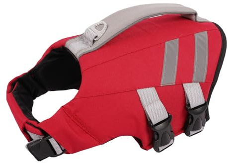 Hjyokuso Giubbotto di salvataggio per cani di taglia piccola, riflettente, per nuoto, con maniglia di salvataggio, regolabile, leggero, galleggiante, traspirante, per cani di piccola taglia, rosso, S