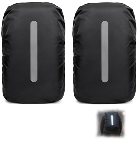 2 Pièces Housse de Sac à Dos imperméable 30-40L avec Bandes réfléchissantes, Protection Contre la Pluie, la poussière et l’Abrasion, pour randonnée, Camping, Cyclisme et activités en Plein air, Noir