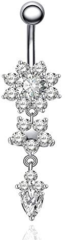 Gnoliew 14G Belly Button Rings Belly Flower Dangle Women Body Piercing Jewelry