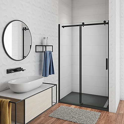 AICA Porta scorrevole doccia 120x200cm Box Doccia a Nicchia PROFILO NERO OPACO Vetro Temperato 8mm Anticalcare