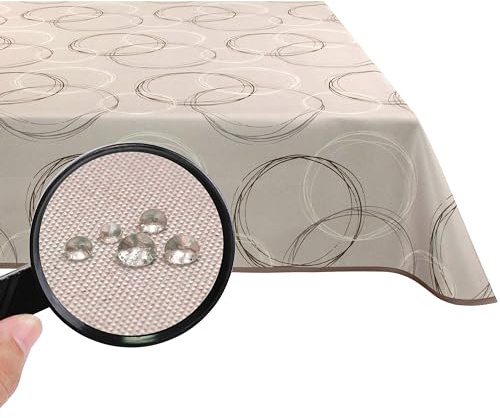 Valia Home® Tovaglia con rivestimento in Teflon per uso interno ed esterno in 6 design | Lavabile, respinge acqua e sporco grazie al fidato effetto loto | 140 x 200 cm beige
