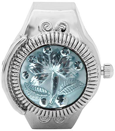 Ringuhr Finger Ringuhr Flip-Up Cover Runde Rose Flower Frauen Finger Quarzuhr(Hellblau)