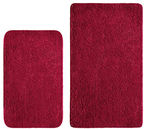 MIULEE Badematte Duschvorleger Badvorleger Flur 2er Set rutschfest Matte Teppiche Badteppich Badezimmerteppich Waschbar Saugfähig für Bad Wohnzimmer Rot 40x60 cm und 50x80 cm