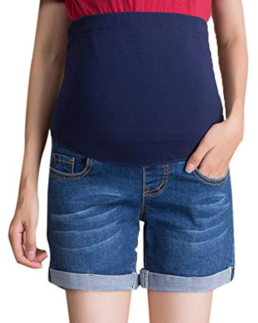 keephen Maternidad Pantalones Cortos por Mujeres Embarazadas - Casual Over Bump Jeans Shorts Embarazo Shorts de Mezclilla Ropa de Maternidad
