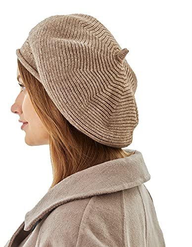 Women French Beret Hat Beanie Winter Knit Knitted Warm Wool Slouchy Paris Basque Baret Barrette Artist Cap Khaki Classic Solid Color, Boinas de Mujer, Gifts for Ladies