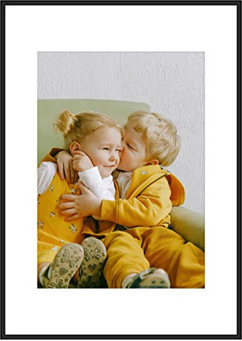 Aluminum Picture Photo Frame Size in A2(42x59.4cm) without Mat and A3(29.7x42cm) with Mat Plexiglass Front for Wall Mounting in Living Room Bedroom Gallery Set of 1
