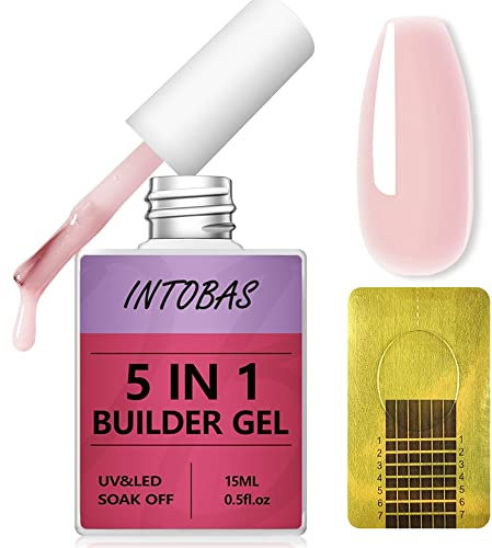 INTOBAS Kit 5 en 1 de Gel Constructor para Uñas, Extensión Rosa, Esmaltes Semipermanentes, 100 Formas, Fortalecedor y Decoración, Reparación de Uñas Rotas 15ml