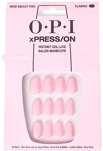 OPI xPRESS/ON Mod About You | Baby Pink Short Round Press On Nails | With Nail Glue | Long Lasting, Reusable, Non-damaging