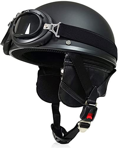 Halbschalenhelm mit ECE, Jethelm Retro, Chopper Helm, Scooter-Helm, Fahrradhelm, mit Schutzbrille und Schnellverschlussschnallen für Damen Herren Erwachsene (Color : A, Size : M(57~58cm))
