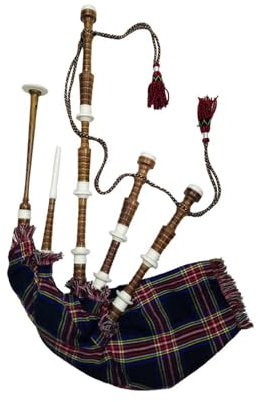 TC - Cornamusa scozzese in palissandro, imitazione avorio, colore naturale, vari tartan, pronta da suonare, Gaita, Dudelsack (Black Stewart Tartan)