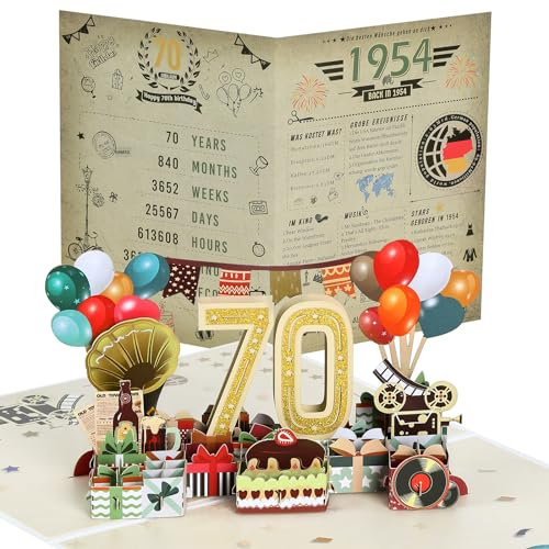 Joyoldelf 70. Geburtstagskarte, 1954 Jahrgang Geschenk, Pop Up Grußkarten, 3D Pop Up Karte Geburtstag Grußkarte, Geburtstagskarten mit Umschlag, Geburtstagsgeschenk für Männer Frauen Jubiläum