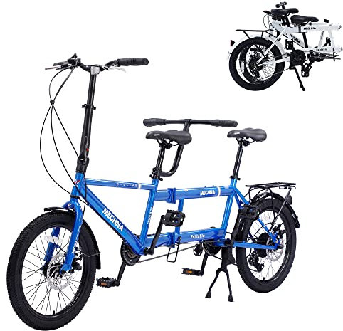 Klappbares Tandemfahrrad, 20-Zoll-City-Tandem-Faltrad, verstellbares Tandem-Beach-Cruiser-Fahrrad, Faltrad mit 3 Sitzen für Erwachsene, 7 Geschwindigkeiten, CE/FCC (Blau)