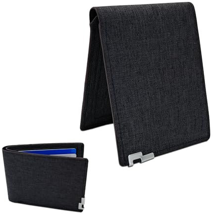 WisePoint Cartera Hombre, Cartera Pequeña de Tela Vaquero Carteras Tarjetas para Hombres, Billetera Hombre Portátil para Trabajo, Compras (Negro)