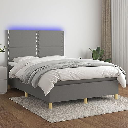 qohoio Boxspringbett mit Matratze & LED Bett Boxspringbett Bett Mit Matratze Polsterbett Schlafzimmer MöBel Dunkelgrau 140x200 cm Stoff - 3135358