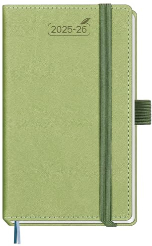 BEZEND Petit Agenda 2025 2026 de Poche 15.5 x 9 cm Agenda Scolaire Professionnel 25 26 Semainier A6, 18 Mois Du Juillet. 25 à Déc. 26, Couverture Rigide en Cuir PU - Kiwi