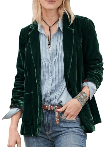 TACSTRUN Traje de Terciopelo Chaqueta Blazer Casual Manga Larga botón Bolsillos Ligero Corto Chaqueta Abrigo Blazer,Verde,S