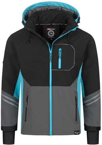 Rock Creek Giacca softshell da uomo per attività all'aria aperta, giacca a vento, giacca di mezza stagione, anorak con cappuccio, giacca antipioggia, giacca invernale, giacca da uomo, H-344, azzurro