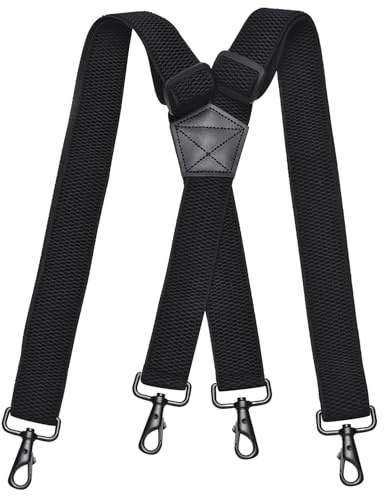 DonDon Bretelles Homme larges - Bretelles noires extra-fortes pour Pantalon de Travail, Costume Large - Clips mousqueton Robustes pour Pantalon en forme de Y ou de X
