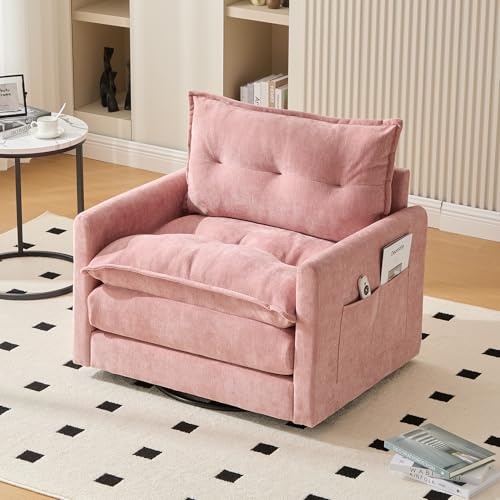 Sillón de estilo moderno con cojín, sillón de salón giratorio 360° con reposabrazos, sofá individual grande para salón, dormitorio, estudio y oficina, 92 x 74 x 67 cm (rosa)