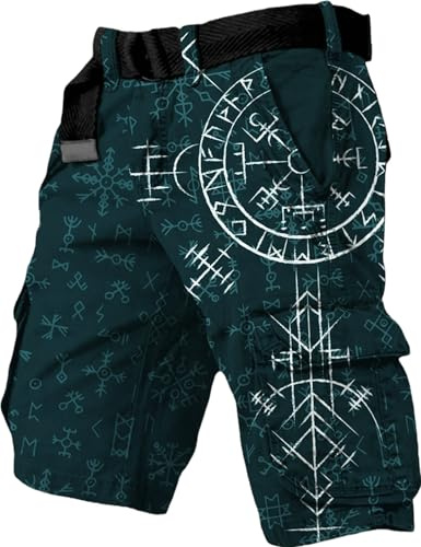 ChahuerOu Shorts Tactiques D'extérieur pour Hommes avec Impression Viking Rétro, Shorts Cargo à Poches Multiples (sans Ceinture) 4XL