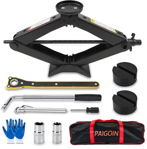 PAIGOIN Car Jack Kit 3 Ton/6614 lbs Multipurpose Universal Scissor Jack for Car with Rubber Jack Pad, Portable Spare Tire Changing Kit for Sedan SUV MPV Tesla
