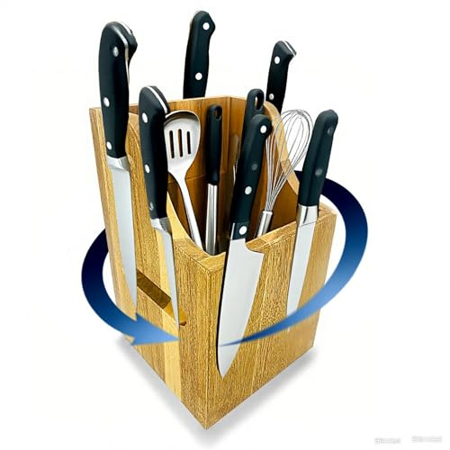 Magnetic Wooden Knife Block for Kitchen without Knives - 360° Rotating Knife Holder with Strong Enhanced Magnets Extra Large Capacity Knife Storage Organizer for Knives Utensils