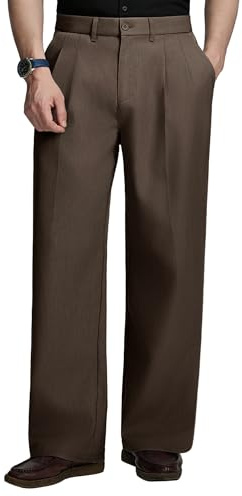 FEDTOSING Mens Baggy Dress Trousers Old Money Casual Pleated Wide Leg Slacks Relaxed Fit Fashion Vintage Work Office Pants