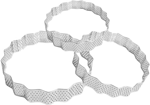 MAGICLULU Anelli per Mousse in Acciaio Inox 3 Pezzi Bordi Ondulati Perforati Stampi Circolari per Crostate e Torte Set Anelli per Dessert Resistenti e Adatti a Pasticceria e Cottura