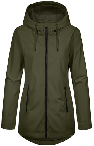 heekpek Veste Femme mi Saison Légère Parka Décontracté Blouson avec Capuche | Manteau Mi Longue Chic, avec Poches Zippées, Coupe-vent, Softshell Veste D'extérieur pour Printemps et Automne