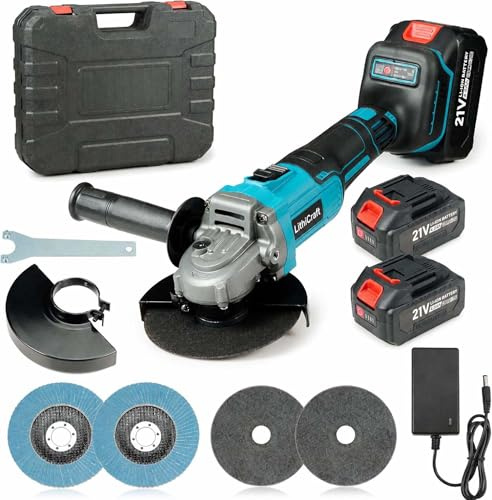 Smerigliatrice angolare a batteria 125 mm, smerigliatrice brushless 10000 giri/min con 2 batterie 4,0 Ah e caricatore, per metallo, pietra e piastrelle, con valigetta