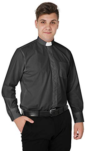 IvyRobes Camisa Cura de Clero de Manga Larga para Hombre Camisa Alzacuellos con Cuello de Lengüeta Ropa Sacerdote Gris 16.5