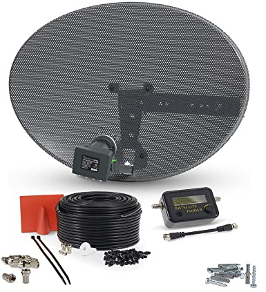 SSL Satellites Zone1 Dish Kit for SKY/Freesat/Astra/Polesat/Hotbird/Full HD, Latest MK4 Dish with Quad LNB, 50M RG6 Black Cable, Signal Finder Satellite TV Finder, Brackets, Bolts, F Connectors