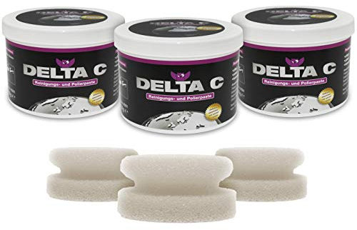 KABITEC DELTA C Reinigungs- & Polierpaste mit Applikations-Schwamm 3er-Vorteilspack (3x 750g), Reinigungspaste Putzstein Metallreiniger Edelstahlreiniger Ceranfeldreiniger