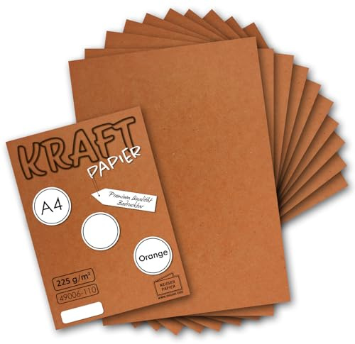 NEUSER PAPPER 50 x vintage kraftpapper i orange/roströd DIN A4 21 x 29,7 cm 210 x 297 mm 240 g/m² naturligt återvunnet papper, ekologisk hantverkskartong, enkelt kort UmWelt av GUSTAV NEUSER