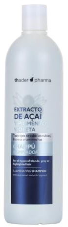 Thader Pharma Shampooing matifiant à l'Extrait d'Açaï et Pigment Violet pour cheveux blancs, blonds ou méchés, 750 ml