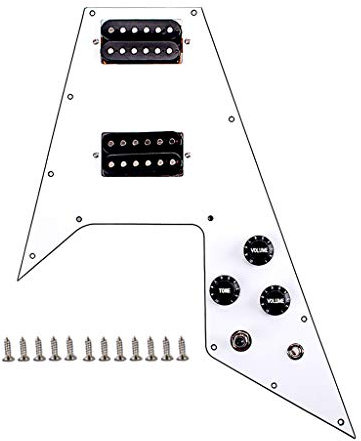 Alnicov 3 Ply Loaded Prewired Pickguard Wired Plate für Gitarre,Kompatibel mit Gibson Flying V Style Gitarre,Weiß
